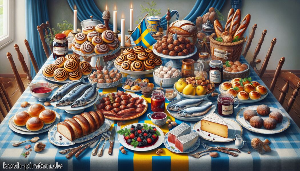 Smörgåsbord, vielfältiges Buffet mit kalten und warmen Speisen - Typisch schwedisches Essen - traditionelle schwedische Gerichte