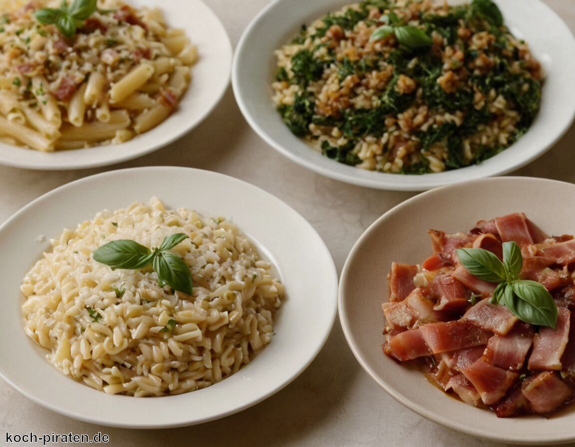 Typische Gerichte mit Pancetta - Pasta, Risotto, Antipasti, herzhaft gefüllte Gerichte - Pancetta - Köstlicher Bauchspeck aus Italien